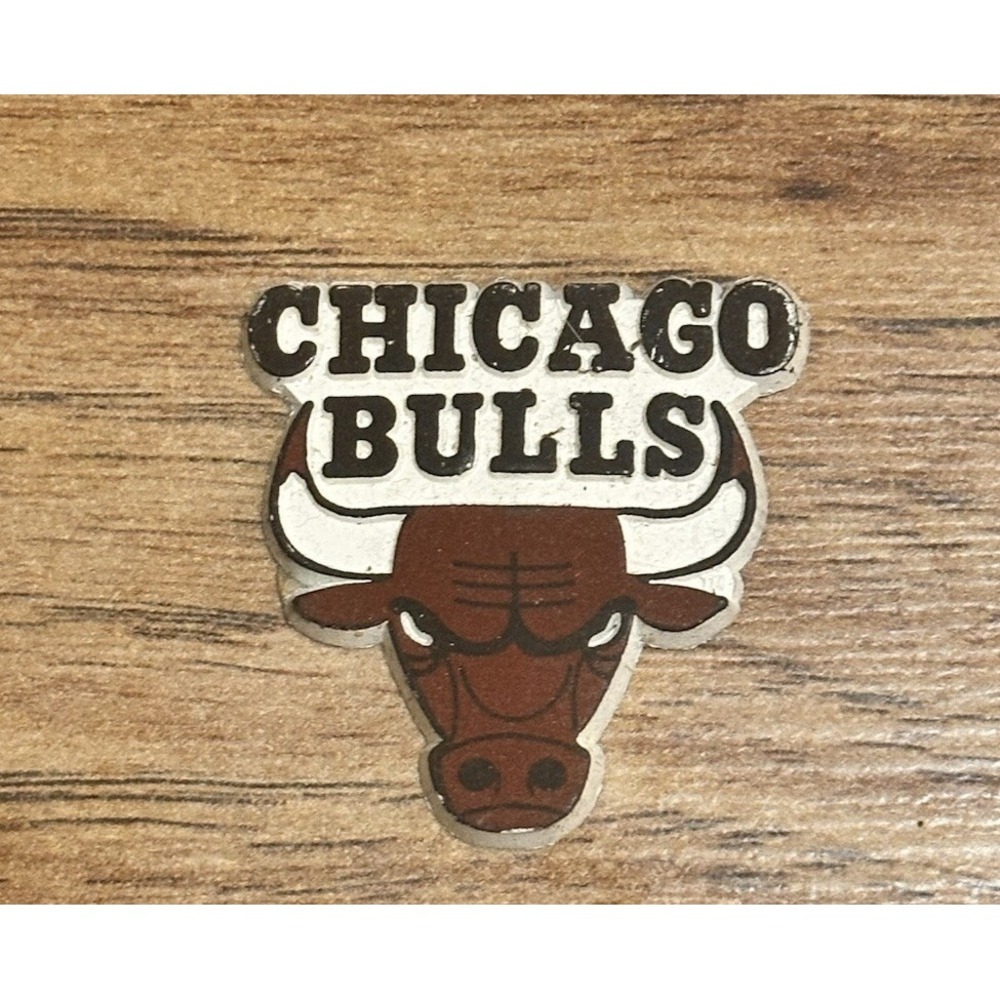 VINTAGE NBA CHICAGO BULLS RUBBER STAMP FRIDGE MAGNET 1.5" Original Price Sticker